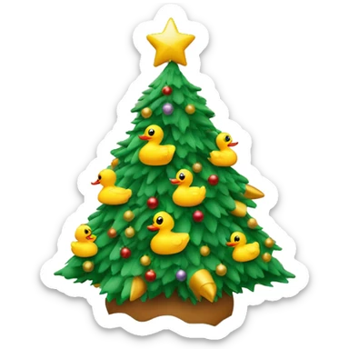 Christmas tree with rubber duckies as the ornaments sticker