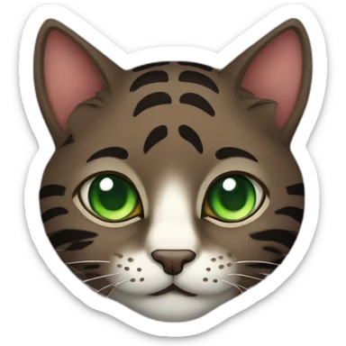 Dark Brown Tiger cat with green eyes with hearts sticker