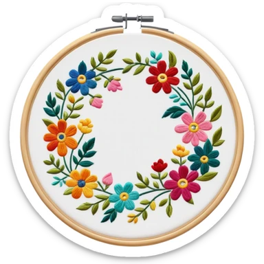 embroidery hoop with colorful floral pattern sticker