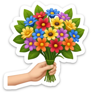 Male hand give a bogue of flowers sticker