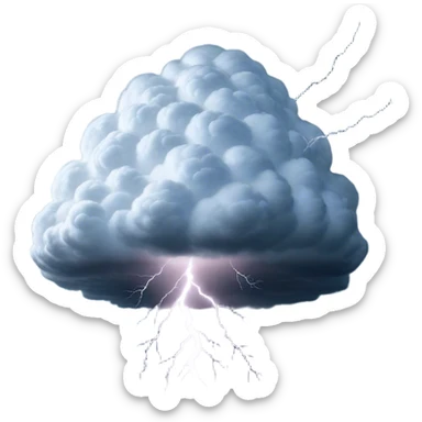 Cinematic Realistic Cumulonimbus Emoji, Towering and imposing, with dark, dramatic clouds reaching up into the sky in a billowing formation. Lightning flickers within, and the atmosphere is charged with energy, signaling a powerful storm ahead. Soft glowing outline, capturing the essence of raw power, intensity, and nature’s fury in a mighty cumulonimbus cloud! sticker