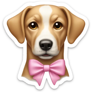 Beige and tan and white Weenier Dog with pink bows on it’s ears sticker