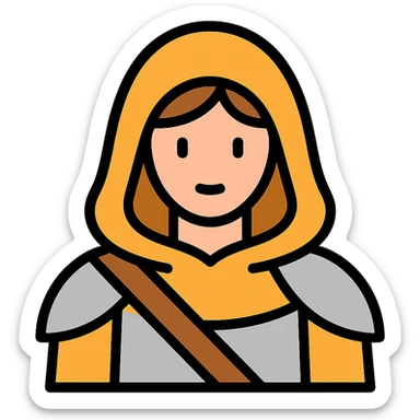 medieval hooded explorer with brown hair, no beard, wearing light armor, chest up view sticker