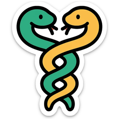 two intertwined serpents colored icon sticker