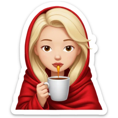 girl inside a red bulgary blanket sipping coffee eyes closed sticker