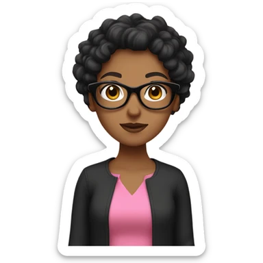 Girl wearing black glasses with curly black hair and wearing pink dress  sticker