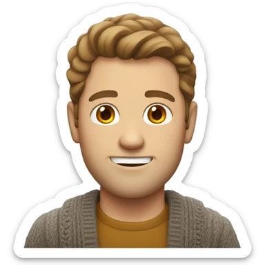 White man, brown hair, cardigan  sticker