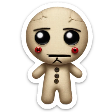 Voodoo doll with buttons for eyes sticker