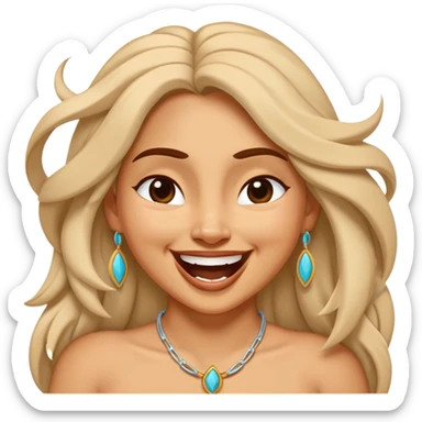 Cinematic Adorable Pocahontas Portrait Emoji, Laughing softly as Meeko tugs at her necklace, hair tousled in the wind, eyes full of warmth, a carefree spirit shining through, capturing the essence of beauty and playfulness! sticker