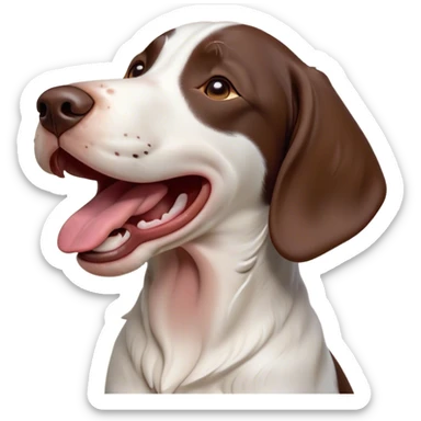 Cinematic Cute Yawning German Pointer Portrait Emoji, Head tilted slightly with a dramatic, wide-open yawn, revealing a sleek liver and white coat with a crisp finish, floppy ears slightly drooping, round brown eyes barely open in drowsy contentment, Simplified yet irresistibly adorable features, highly detailed, glowing with a soft, cozy glow, high shine, relaxed yet expressive, stylized with a touch of whimsy, bright and endearing, soft glowing outline, capturing the essence of a sleepy yet affectionate hunter, so drowsy it feels like it could stretch out of the screen and curl up for a nap! sticker