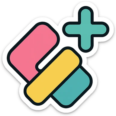 minimalist, abstract logo for Unhinge, features bold, off-kilter geometric forms that suggest connection and movement, tech-forward, playful, and expressive, with a color palette between neon and pastel, no hearts or handshakes, app icon and favicon ready sticker
