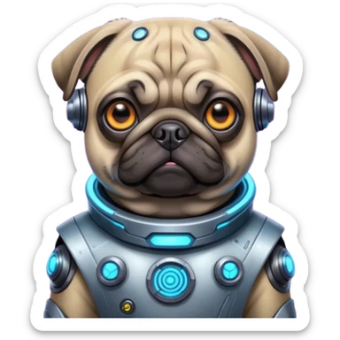 A pug in cyberpunk space sticker