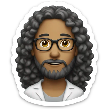 Person with long curly hair and beard wearing glasses sticker