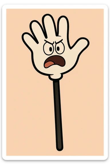 cartoon slap hand, white color, black stick, bold black border sticker