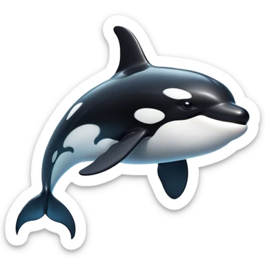 Cinematic Noble orca Portrait Emoji, Poised and majestic, with a sleek, streamlined black-and-white body, piercing intelligent eyes, and a powerful, commanding presence, Simplified yet sharp and sophisticated features, highly detailed, glowing with a soft oceanic radiance, high shine, intelligent and formidable, stylized with an air of deep-sea dominance, focused and alert, soft glowing outline, capturing the essence of an apex predator that appears ready to surge out of the waves with effortless authority! sticker