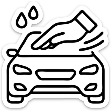 outlined icon of an elegant hand wearing a white glove on the hood of a high-end car, with water drops or shine, main color black, silver or white details, smooth motion lines suggesting cleaning, modern and clean style, no text sticker