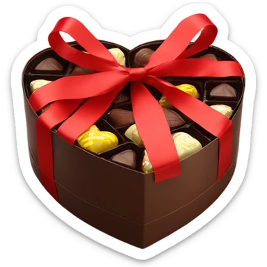 Real photo of heart shaped chocolate gift box with red ribbon  sticker
