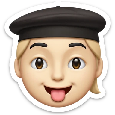 A cartoon-style emoji face with a backwards black cap, winking with the left eye and sticking the tongue out to the left. The expression is playful, cheeky, and confident, with raised eyebrows adding to the fun vibe.
 sticker