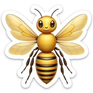Cinematic Noble Bee Portrait Emoji, Poised and industrious, with a compact, fuzzy body in golden-yellow hues, delicate translucent wings, and a focused, determined expression with sparkling eyes, Simplified yet sharp and sophisticated features, highly detailed, glowing with a soft, sunny radiance, high shine, intelligent and diligent, stylized with an air of natural elegance, focused and alert, soft glowing outline, capturing the essence of a watchful bee that appears ready to buzz out of the screen with effortless authority! sticker