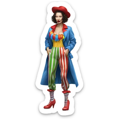 Realistic Bella Hadid wearing Clown costume, full body sticker