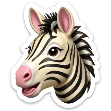 Cinematic Comical Zebra Portrait Emoji, Head tilted dramatically with an exaggeratedly amused expression, featuring a striking, glossy striped fur with bold contrasts, a refined, equine head with a long snout and alert ears, and wide, expressive eyes filled with playful disbelief, Simplified yet hilariously expressive features, highly detailed, glowing with a slightly sassy glow, high shine, dramatic yet playful, stylized with an air of cheeky savannah mischief, bright and endearing, soft glowing outline, capturing the essence of a spirited and over-the-top zebra that feels like it could prance its way into internet fame instantly! sticker