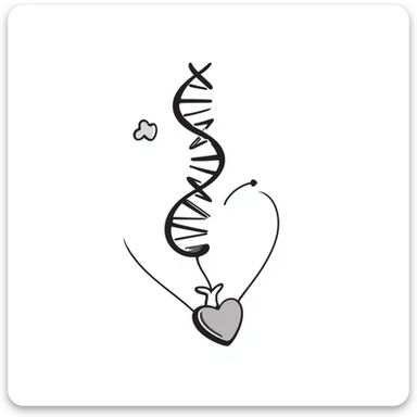 Hand-drawn DNA strand with heart element, representing sexual health testing and care sticker
