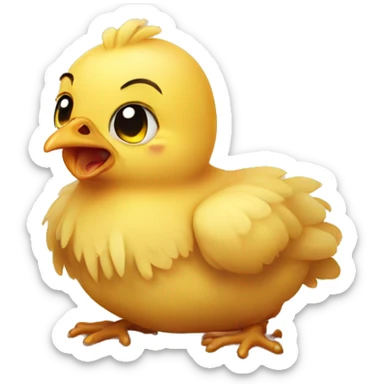 a baby chicken afraid of an ang sticker