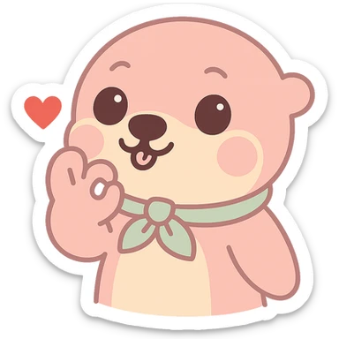 Move the otter's hand so it is almost touching its mouth in the chef's kiss gesture, keep the red heart, kawaii style with transparent background. sticker