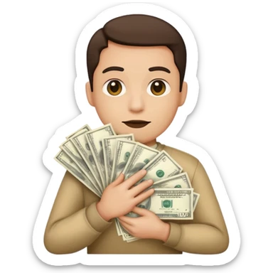 the shh emoji holding a big stack of dollars sticker