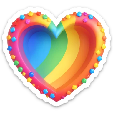 Transform the rainbow heart with sparkles into a vibrant 3D style, preserving the bright colors and sparkles, with no background. sticker