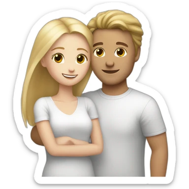 Hug white man with brown hair and white girl blond hair sticker