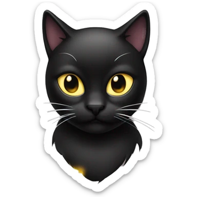 Shoutout emoji of a cat with a long black haircut, fancy cat, glow around it, emoji buzzkill sticker