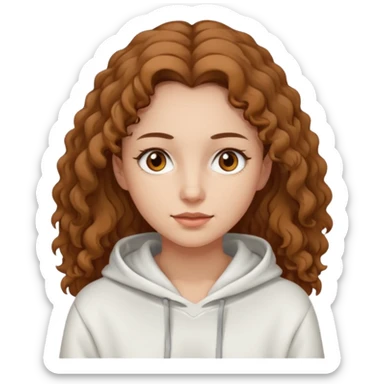 Una donna con una felpa semplice bianca,ha gli occhi marroni,i capelli marroni chiaro , c’è gli ha lunghi e ricci ma non troppo sticker