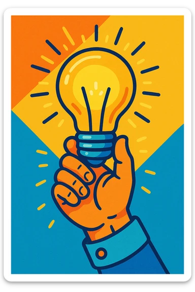 a hand holding a glowing lightbulb, symbolizing creation, vibrant toon style sticker