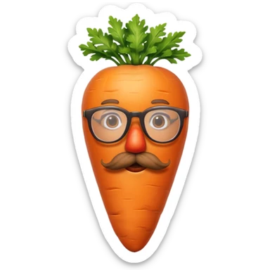 short orange carrot with red mustache and glasses sticker