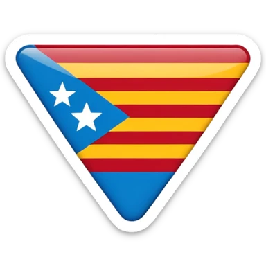 Catalonian estelada flag, ultra-minimalist, essential shapes, red and yellow stripes, simple blue triangle, small white star sticker
