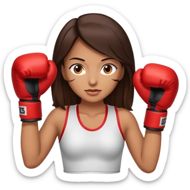 An woman with long dark brown hair light brown eyes in boxing gloves sticker