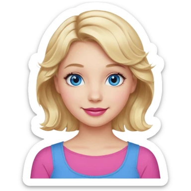 Girl Blonde short wavy hair,  blue eyes, cute blue top, long lashes, pink lips, smiling, 💁🏻‍♀️  sticker
