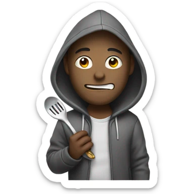 guy wearing a hoodie with a spoon and a lighter sticker