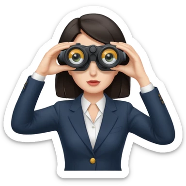 a white woman with dark hair in a business attire looking into binoculars sticker