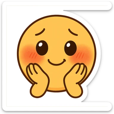 cute emoji, round face, shy smile, hands on cheeks, blushing sticker