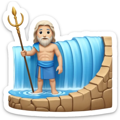 iOS-style 3D emoji: parted sea forming two high curved water walls, with a small figure of Moses in the middle holding a raised staff, standing on dry ground. sticker