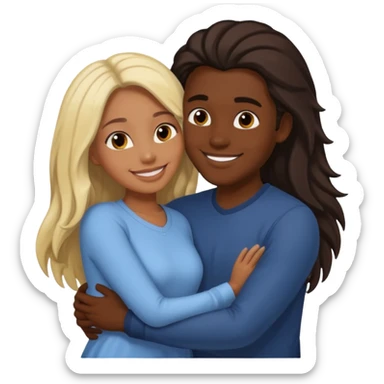 dark skin girlfriend hugs light skin boyfriend with long hair  sticker