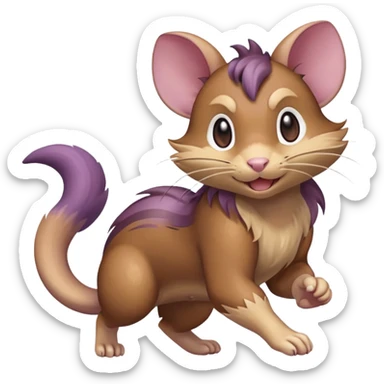Rattata, running with a determined expression, tail curled sticker