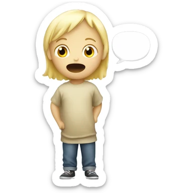 talking blond child with speech bubble near sticker