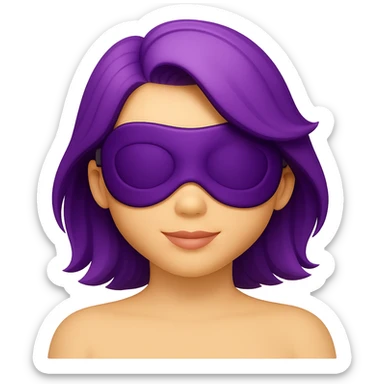 Create an Apple emoji style image of a woman with a sleep eye mask and purple hair, no pillow, no background. The style should resemble Apple emojis. sticker