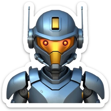 futuristic war robot portrait, head and shoulders only, glowing eyes, detailed helmet faceplate, armor collar, sci-fi metal textures, 3D cartoon, mobile game icon style, clean background, no text, no watermark
 sticker