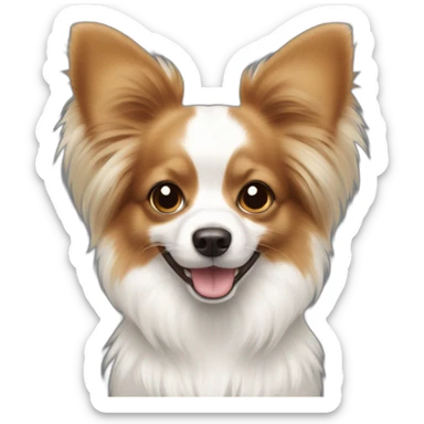papillon dog white short hair with light brown ears smiling sticker