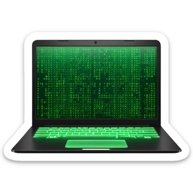 laptop computer with bright green digital screen with Matrix code sticker