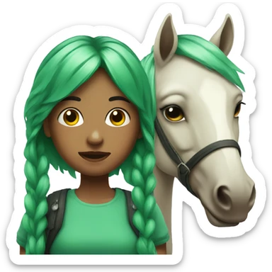 weird girl with green hair and horse next to her sticker